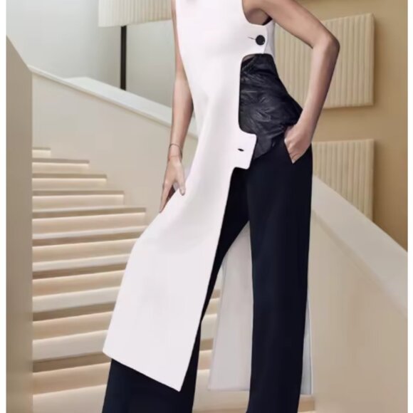 Fashion Plain Crew Neck Sleeveless Button Slit Dress Sexy Vintage Casual Chic - Picture 1 of 3